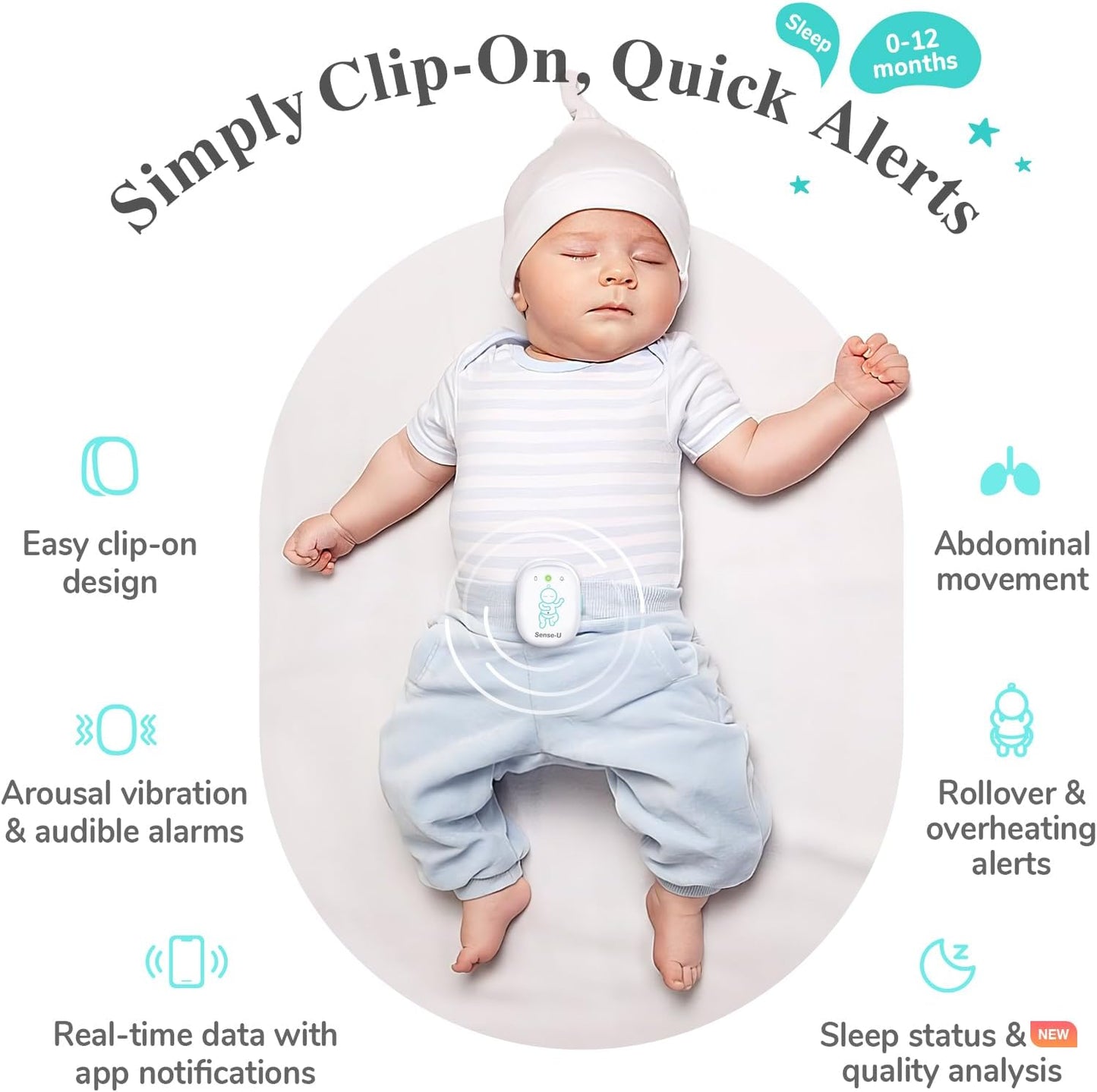 Sense-U Pro Baby Breathing & Sleep Monitor – Clip-On with Vibration Alerts