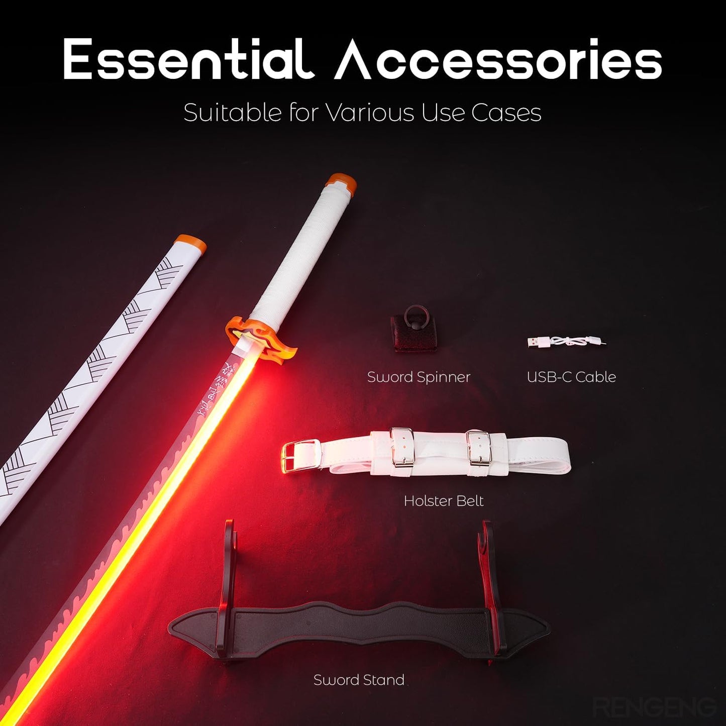 Light-Up LED Cosplay Sword – Rechargeable 40" Prop with Spinner & Holster