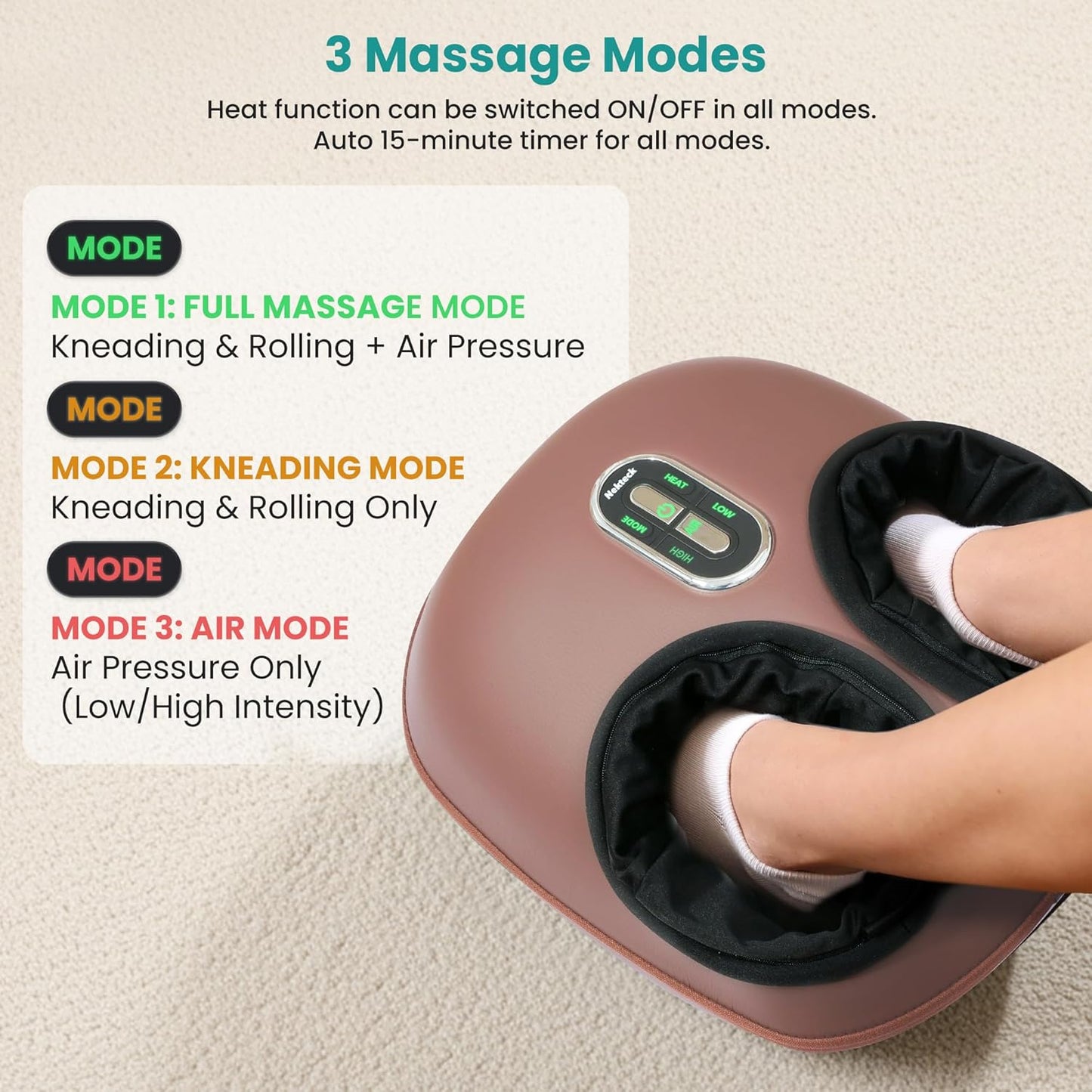 Nekteck Shiatsu Foot Massager – Deep Kneading with Heat & Air Compression