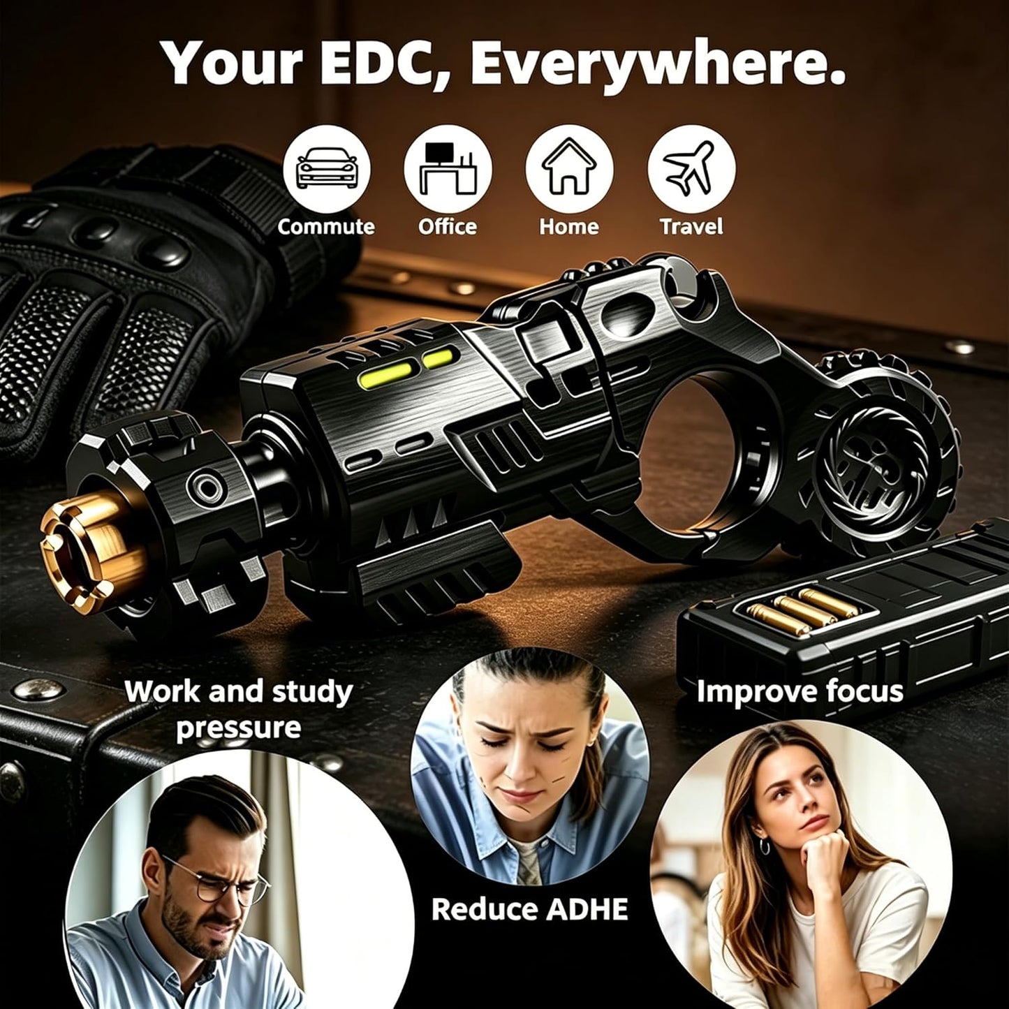 Metal Fidget Spinner Gun – EDC Alloy Stress Relief Fidget Toy for Adults