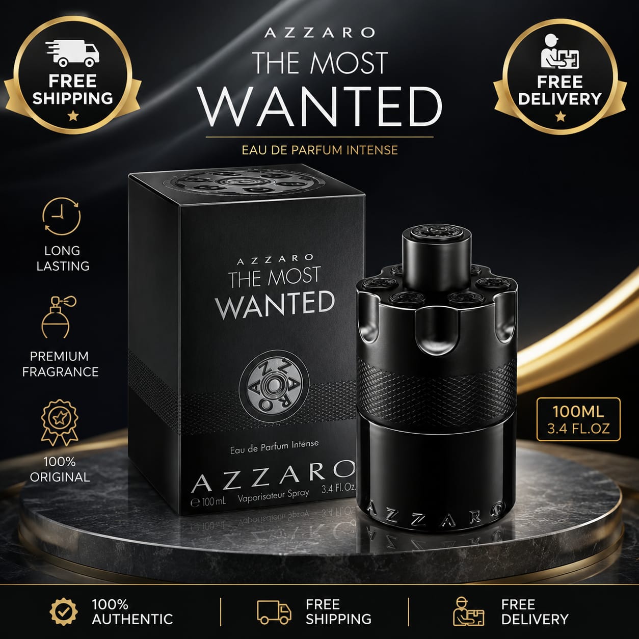 Azzaro The Most Wanted Eau de Parfum Intense for Men – 3.4 fl oz / 100 ml