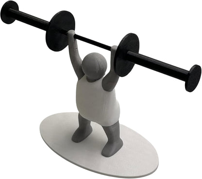 Funny weightlifter man toilet paper holder lifting a roll like a barbell for bathroom