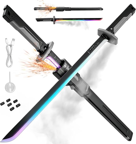 RGB LED Sparking Sword – Cyberpunk Light Up Saber with Sound & Mist