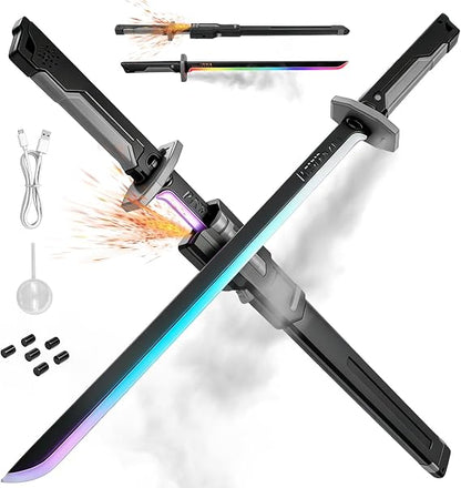 RGB LED Sparking Sword – Cyberpunk Light Up Saber with Sound & Mist