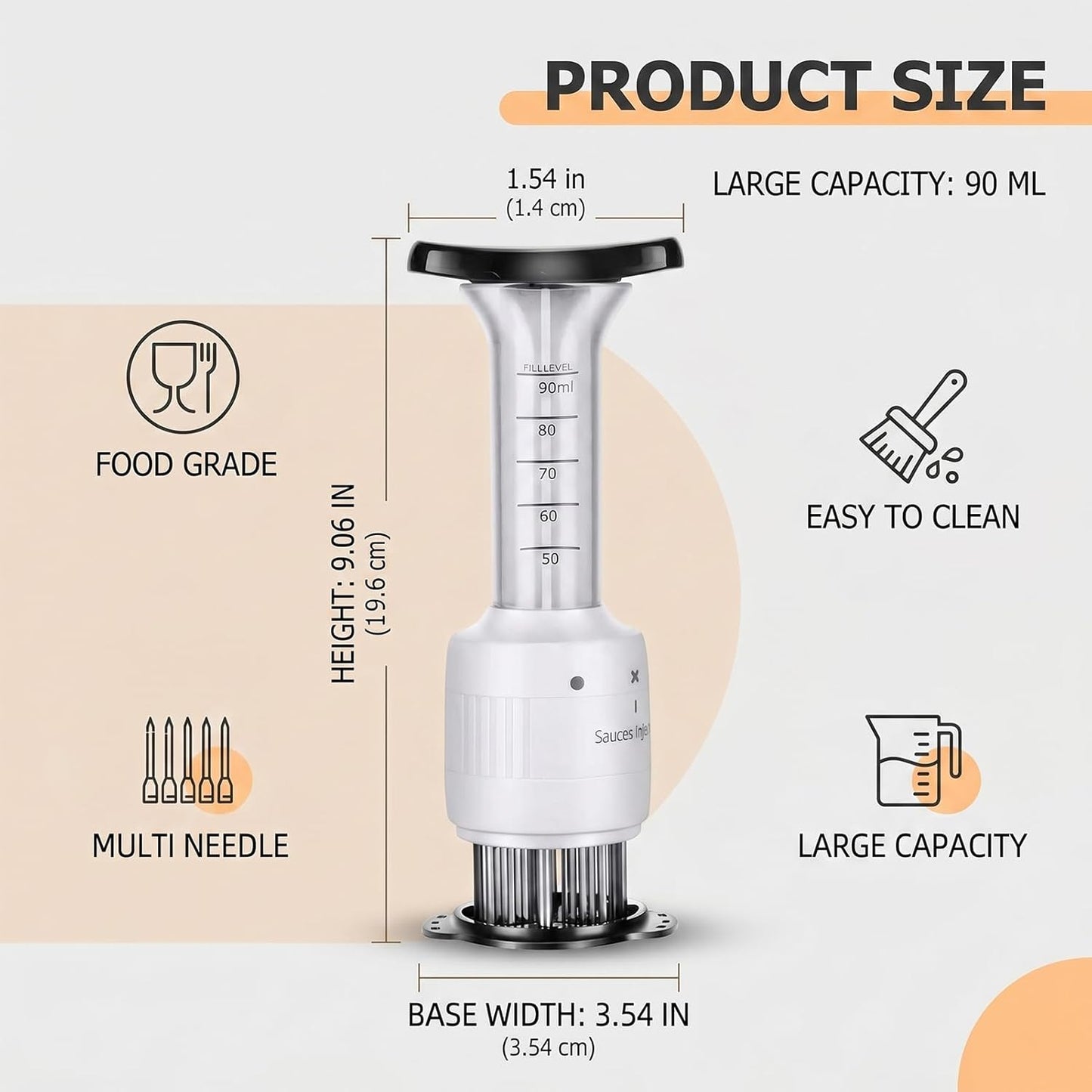 Meat Injector & Tenderizer – Stainless Steel Marinade Sauce Injector Kit