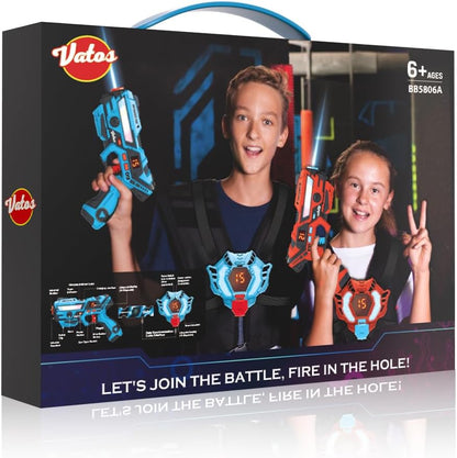 Laser tag set with LCD vests and rechargeable blasters for 2 players