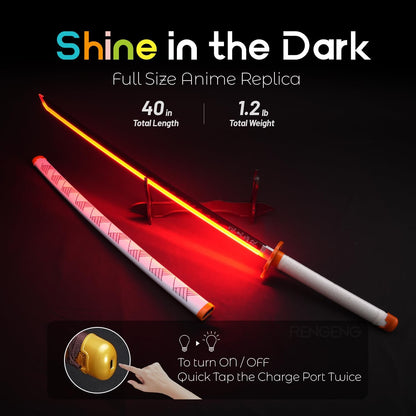Light-Up LED Cosplay Sword – Rechargeable 40" Prop with Spinner & Holster