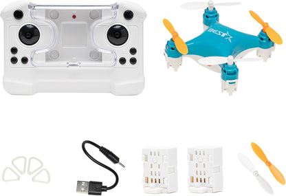 Blue mini RC quadcopter drone with dual batteries and altitude hold for kids