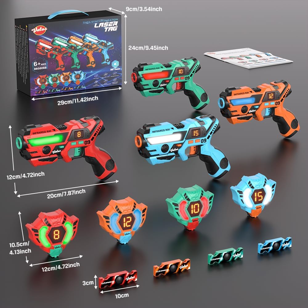 Laser Tag Set with LCD Vests – Rechargeable 4 Player Blasters for Kids & Adults
