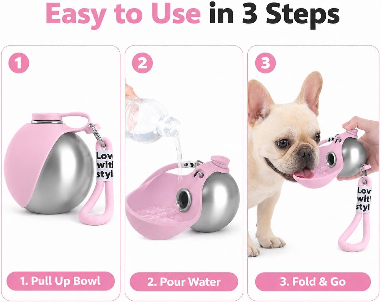 Portable Dog Water Bottle with Foldable Bowl – 10 oz Leak-Proof Travel Bottle