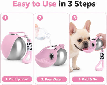 Portable Dog Water Bottle with Foldable Bowl – 10 oz Leak-Proof Travel Bottle