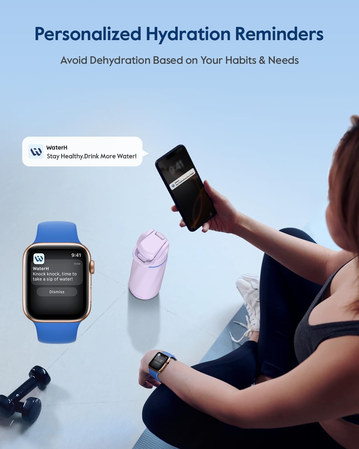 WaterH Smart Water Bottle 24oz - Insulated Stainless Steel with Hydration Tracker, Reminder & LED Display