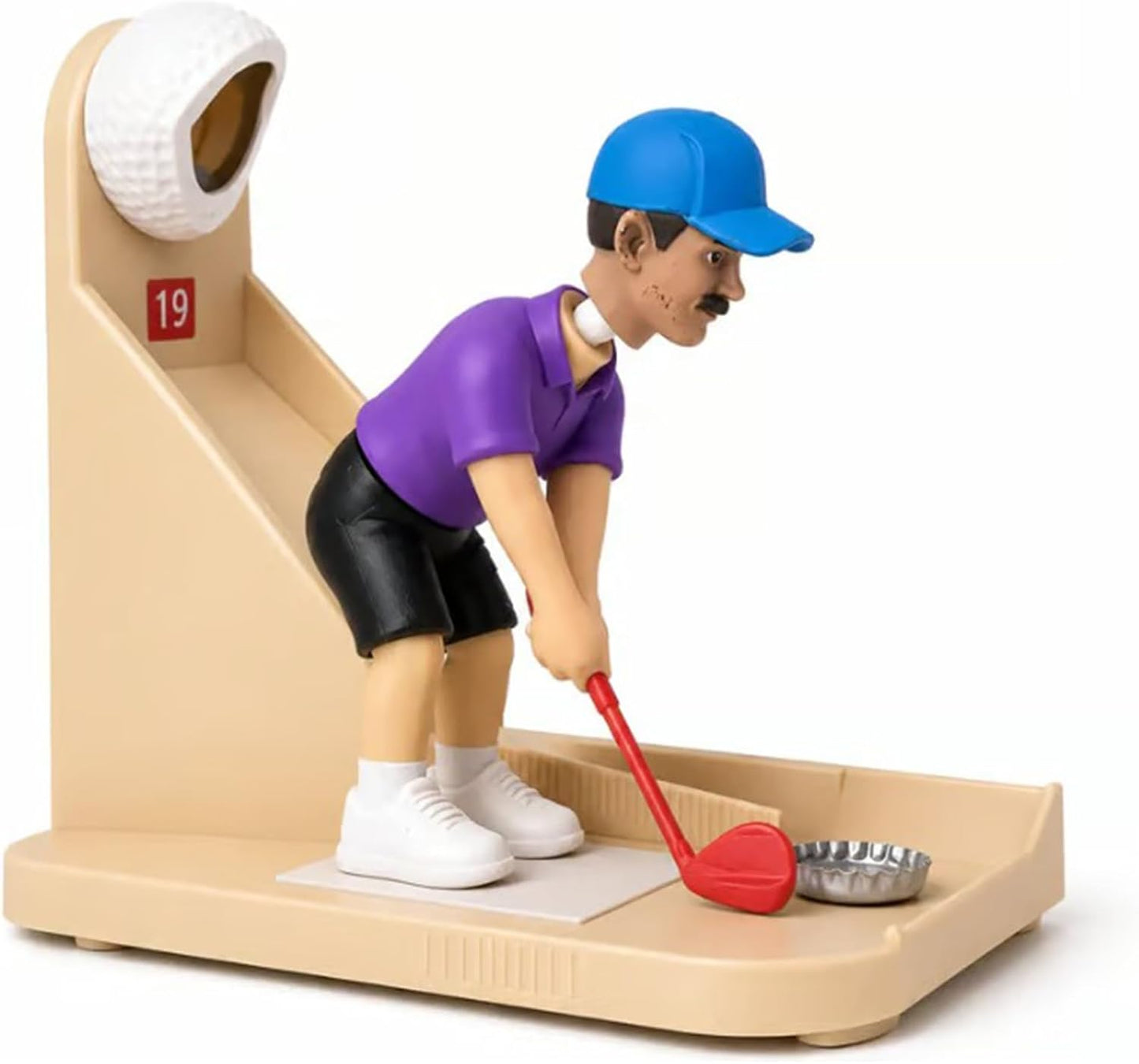 Golf swing bottle opener with automatic golfer launching bottle cap into catcher