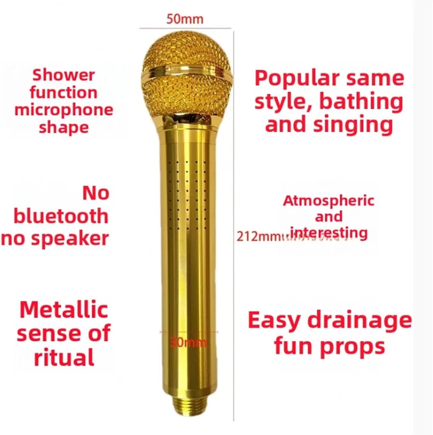 Singing Showerhead Microphone – Gold Aluminum Alloy Bathroom Karaoke Mic