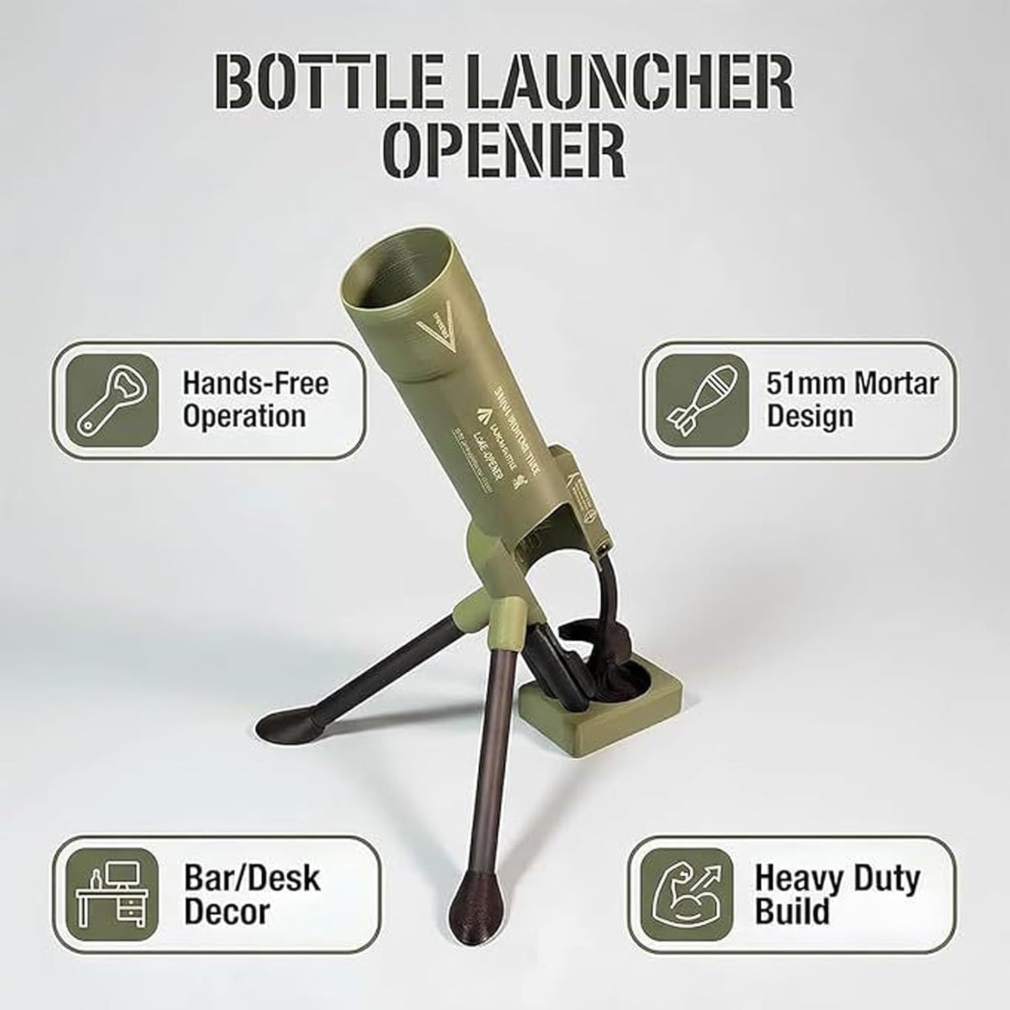 Mortar Bottle Opener – Automatic One-Hand Beer Cap Popper Novelty Gift