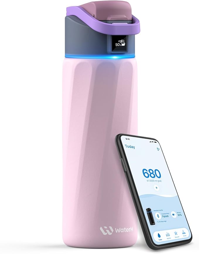 WaterH Smart Water Bottle 24oz - Insulated Stainless Steel with Hydration Tracker, Reminder & LED Display