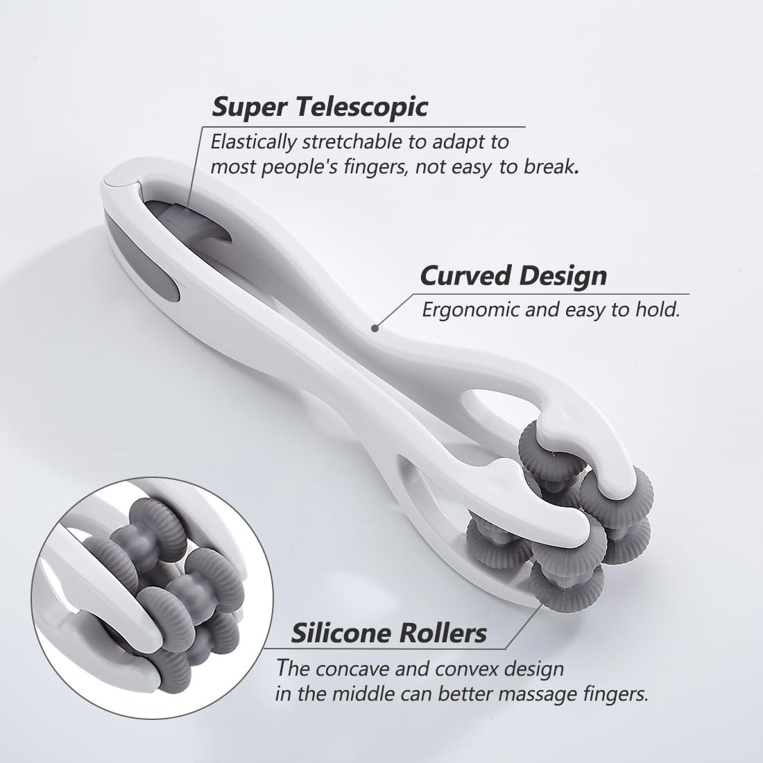 Finger & Hand Massage Roller – Silicone Massager for Hands, Palm & Wrist (Grey)