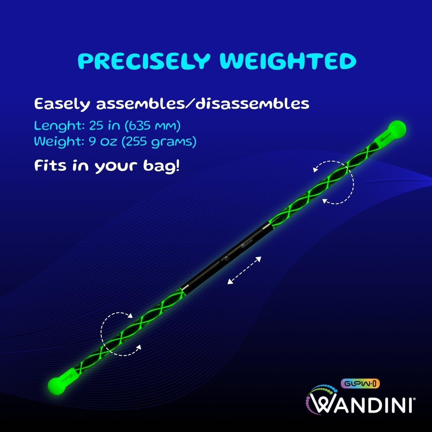 Wandini Glow.0 LED Magic Wand - Collapsible Levitation Stick, USB Rechargeable Flow Prop, 22 Color Modes