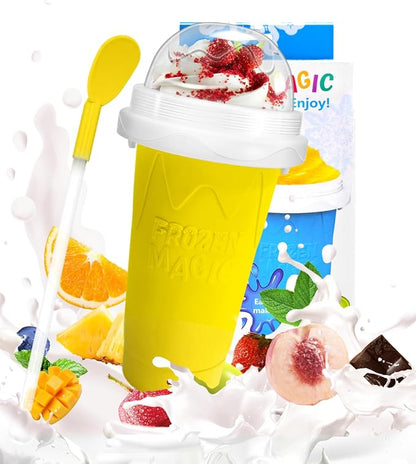Squeeze Slushy Maker Cup - DIY Frozen Slushie Cup with 2-in-1 Spoon Straw, Silicone Ice Cup for Summer