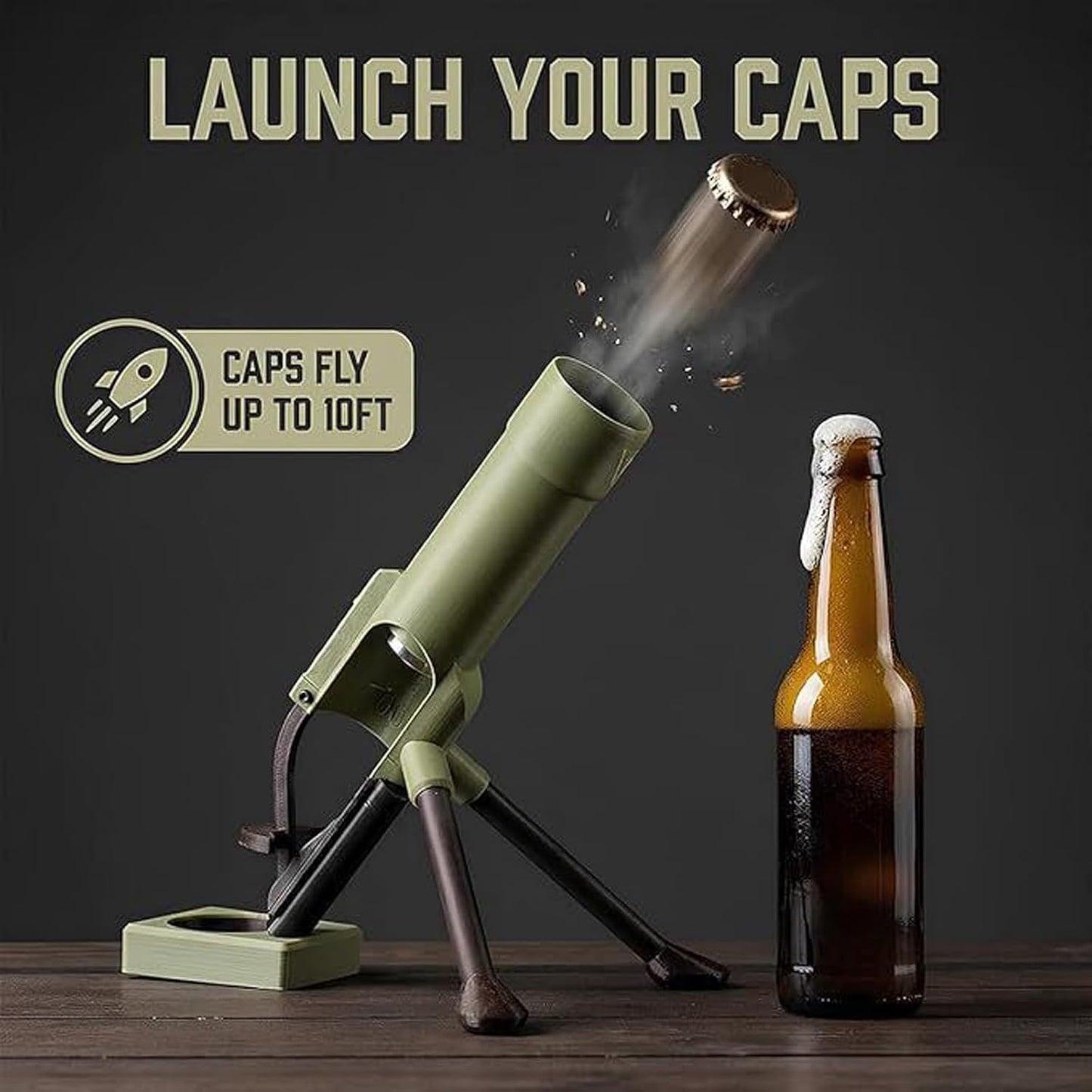 Mortar Bottle Opener – Automatic One-Hand Beer Cap Popper Novelty Gift