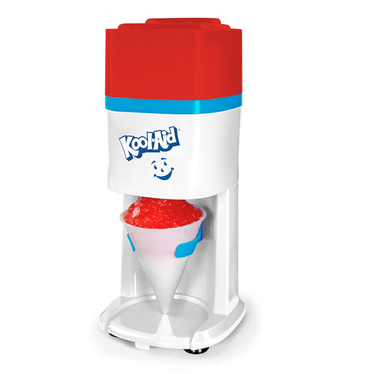 Kool-Aid red white and blue shave ice and snow cone machine with reusable cup and ice mold