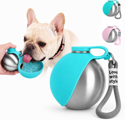 Portable Dog Water Bottle with Foldable Bowl – 10 oz Leak-Proof Travel Bottle