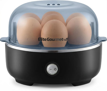 Electric egg cooker with 7-egg tray, measuring cup and clear lid for boiling and steaming