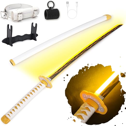 Light-Up LED Cosplay Sword – Rechargeable 40" Prop with Spinner & Holster