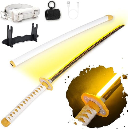 Light-Up LED Cosplay Sword – Rechargeable 40" Prop with Spinner & Holster