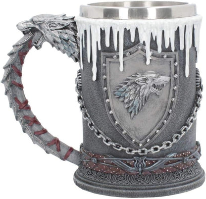Nemesis Now House Stark Tankard 20cm - Game of Thrones Direwolf Resin Mug with Stainless Steel Insert