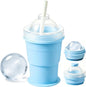 2-in-1 collapsible silicone ice ball maker cup and travel tumbler with leakproof lid and reusable straw