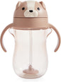 Dog-themed baby straw cup with handles, spill-proof weighted straw sippy cup 10oz for toddlers 9 months and up