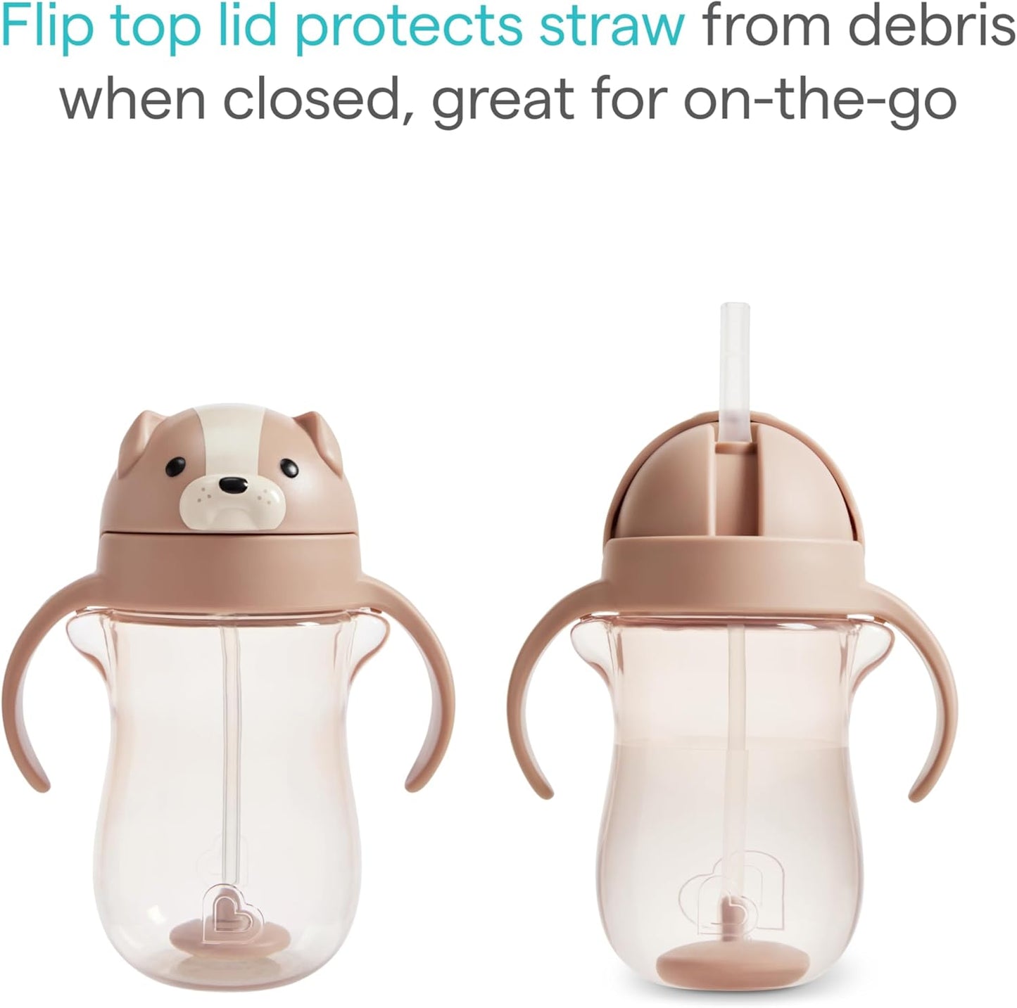 Baby Straw Cup with Handles 10oz - Spill-Proof Weighted Straw Sippy Cup for Toddlers, Dog Design, 9+ Months