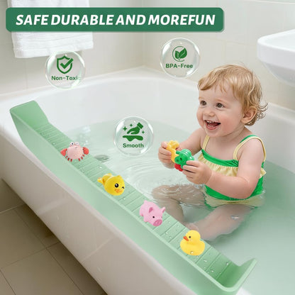 Bathtub Splash Guard for Kids – Bath Tray & Toy Storage Shelf with Suction Cups (2.6 FT, Green)