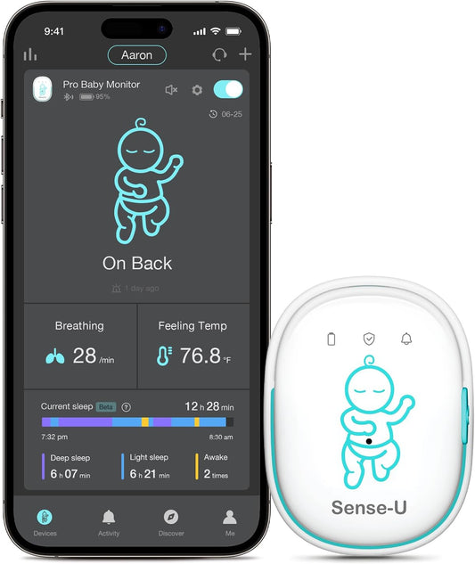 Sense-U Pro clip-on baby breathing movement and sleep position monitor with alerts