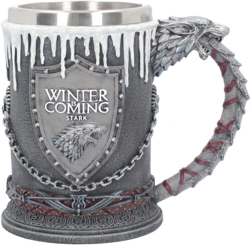 Nemesis Now House Stark direwolf tankard 20cm black resin Game of Thrones mug with stainless steel insert