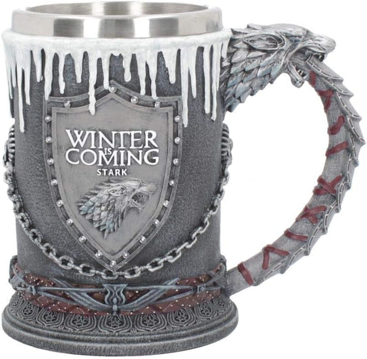 Nemesis Now House Stark direwolf tankard 20cm black resin Game of Thrones mug with stainless steel insert