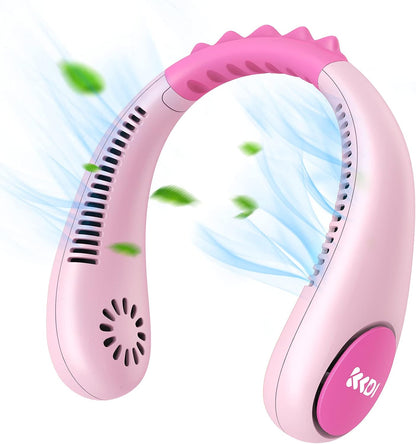 Kids portable bladeless neck fan worn around the neck for hands-free cooling