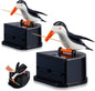Set of 2 cute woodpecker toothpick dispensers on a dining table
