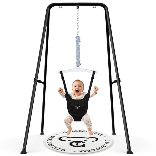 Freestanding baby standing jumper with supportive saddle seat for indoor and outdoor play