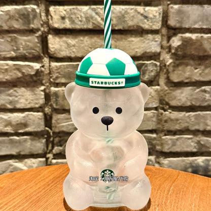 Starbucks Bear Glass Cup – Soccer Lid Tumbler with Straw Collectible