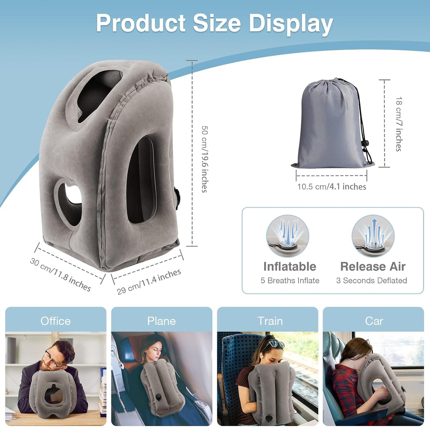 MoKo Inflatable Travel Neck Pillow – Ergonomic Airplane Pillow with Bag