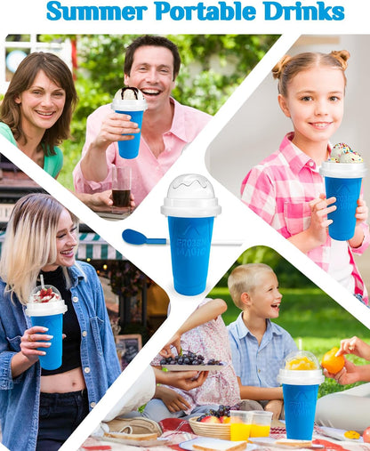 Squeeze Slushy Maker Cup - DIY Frozen Slushie Cup with 2-in-1 Spoon Straw, Silicone Ice Cup for Summer