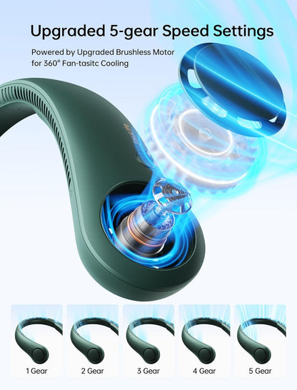 JISULIFE Portable Neck Fan – Hands-Free Bladeless Wearable Personal Fan