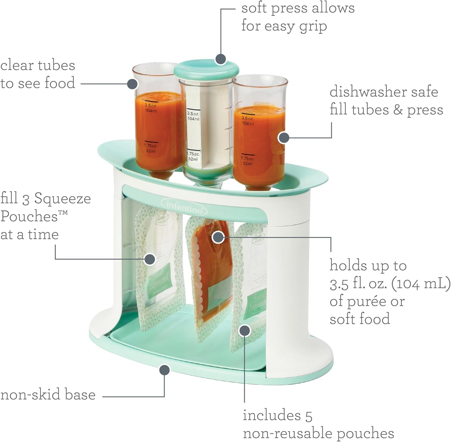 Baby Food Pouch Filling Station – Press & Store Set with 5 Reusable Pouches