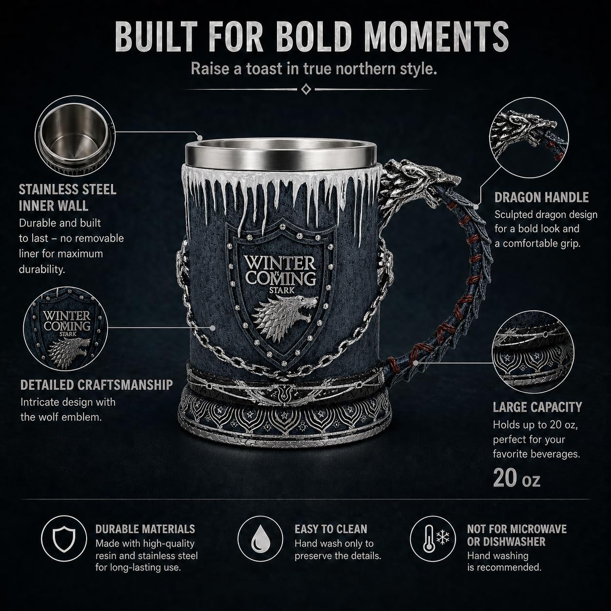 Viking Horn Style Beer Mug - Personalized Engraved 3D Resin Stainless Steel Tankard for Coffee & Beer
