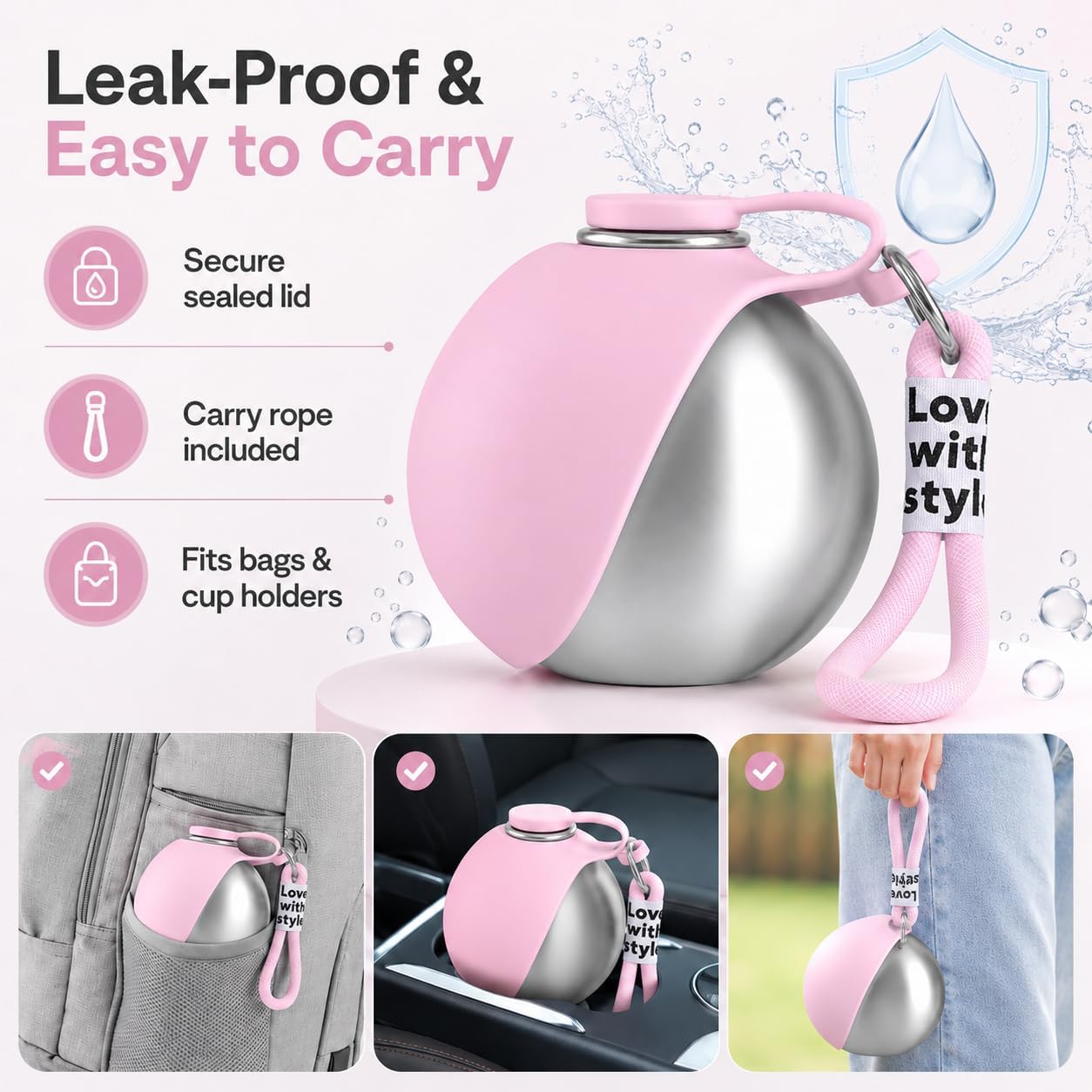Portable Dog Water Bottle with Foldable Bowl – 10 oz Leak-Proof Travel Bottle