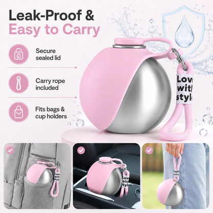 Portable Dog Water Bottle with Foldable Bowl – 10 oz Leak-Proof Travel Bottle