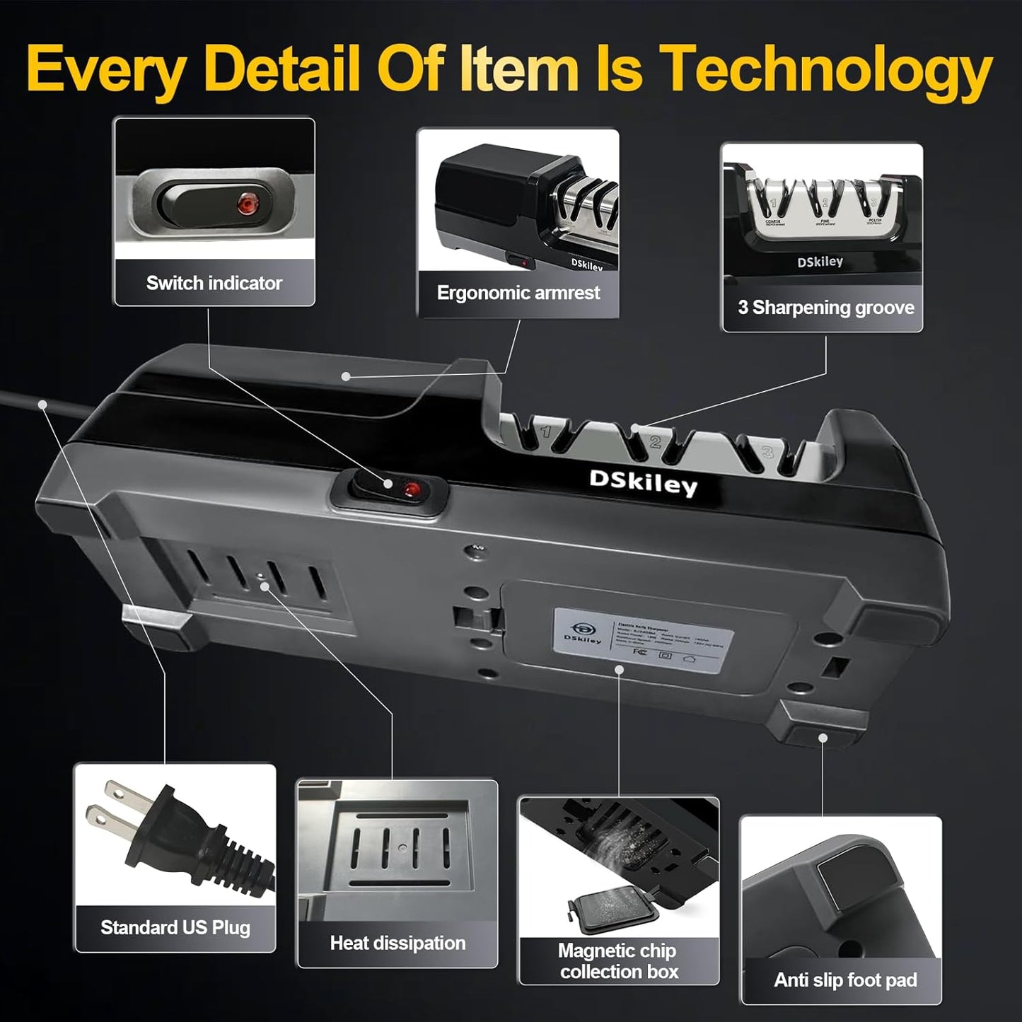 Electric Knife Sharpener - 3-Stage Diamond Kitchen Knife Sharpener with 20° Precision Angle, Fast & Easy