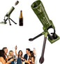 Mortar shaped automatic bottle opener popping the cap off a beer bottle one-handed